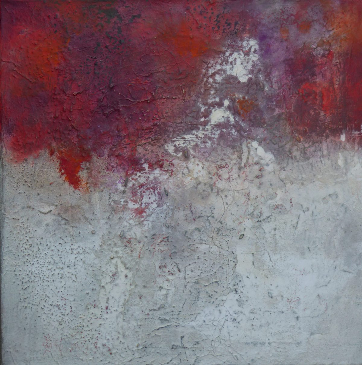 Hanne Unger-Heilmann: o.T. (2019) Papier, Gestein, Pigmente auf Leinwand