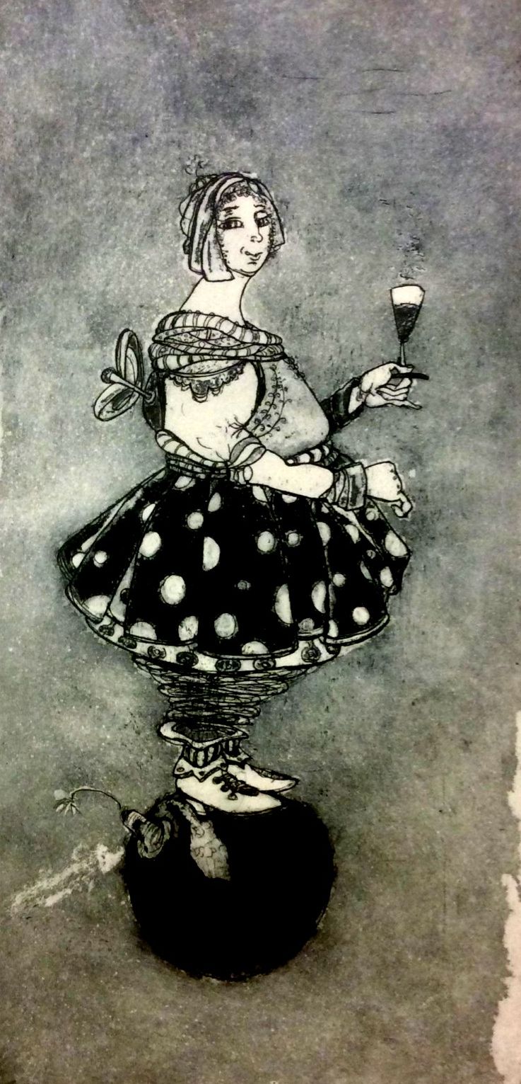 Eva Baumgartl: Baronesse Münchhausen, Aquatinta