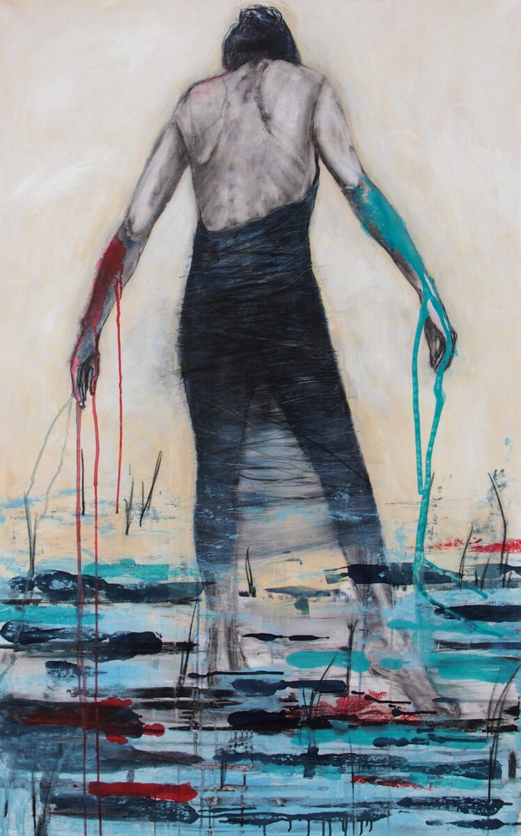 Alexandra Gebhart: Verwundbar. Kohle/Acryl auf Leinwand 160x100