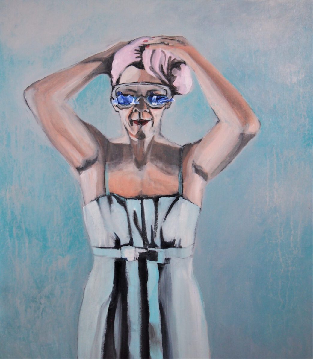 Alexandra Gebhart: Vor dem Sprung ins kalte Wasser. Acryl/Oel auf Leinwand 60x70