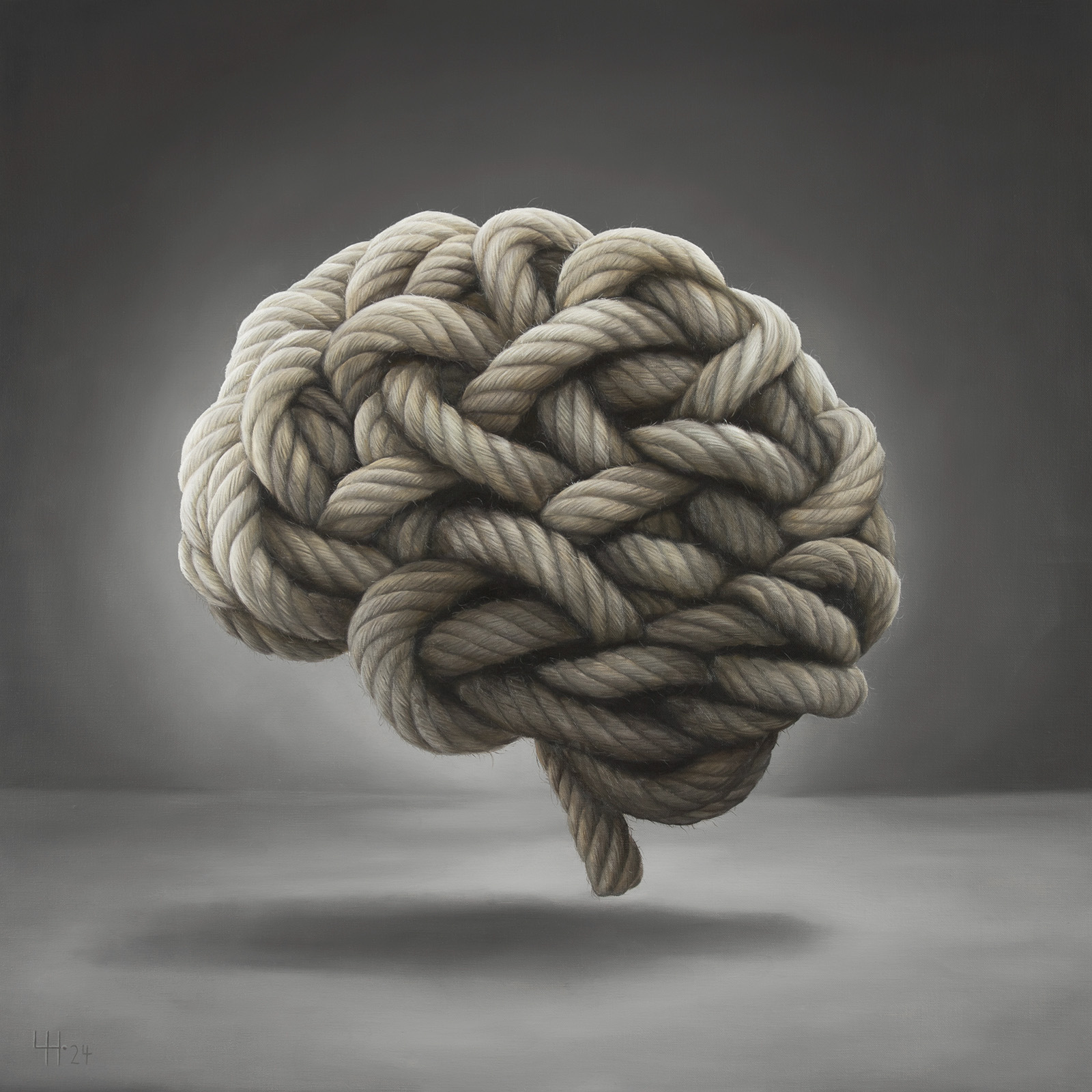 Ulrike Hüppeler: Knoten_im_Hirn_80x80_Oel-auf-Leinwand